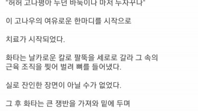 마취없이 팔을 째는 고나우