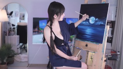 그림 그리면서 점점 벗는 둘기얏 검정 브라 가슴골